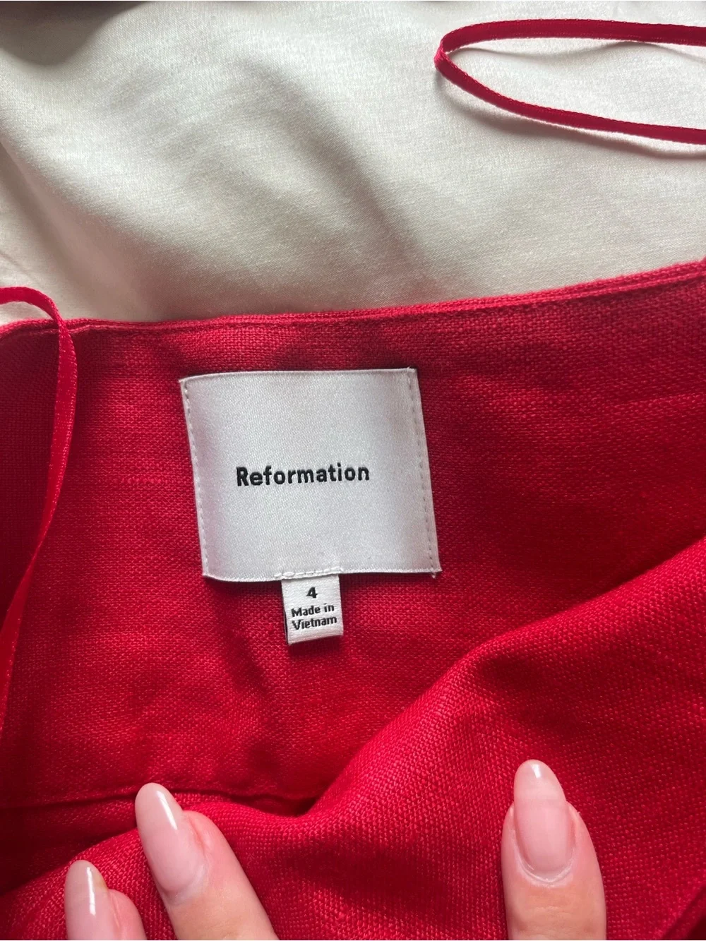 Reformation Red Structured Bralette and Pleated Midi Skirt Set Linen